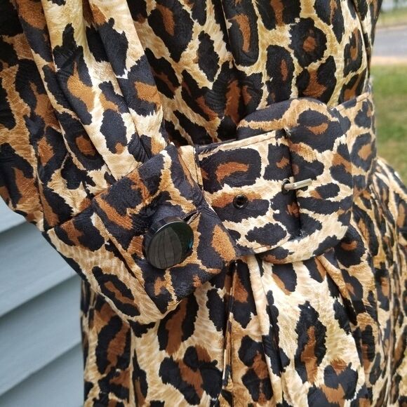 Vintage 80s Retro Pin Up Girl Animal Print Leopard Silk Midi Pencil Dress 4 - Picture 6 of 11